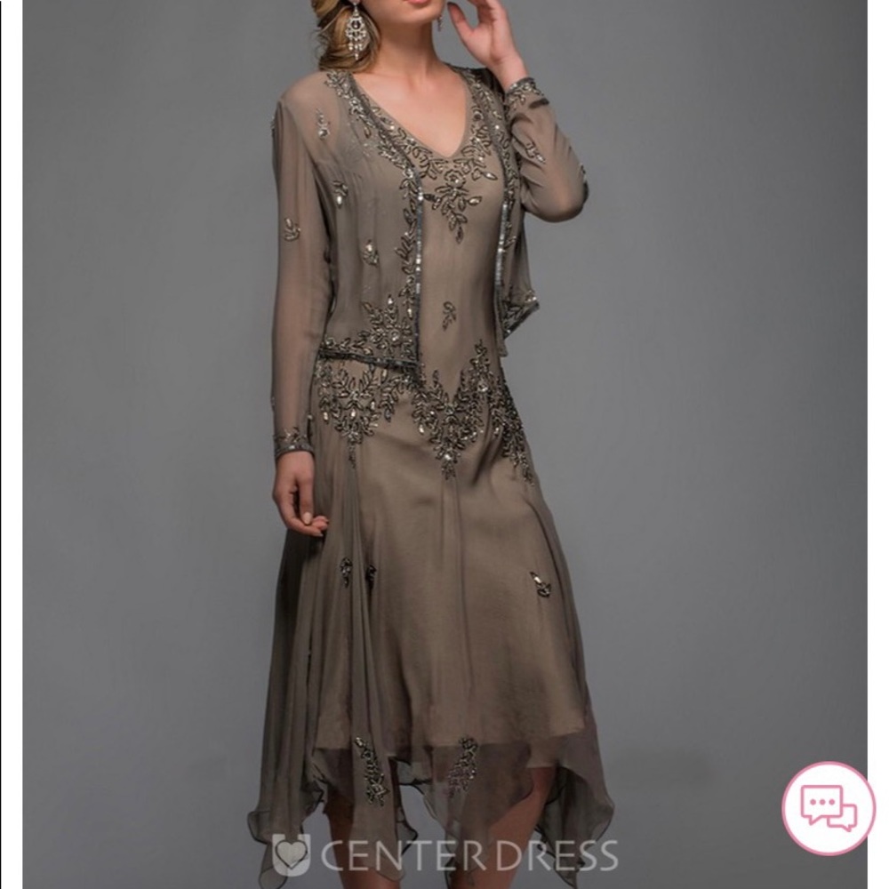 NWT Mother of the Bride/Groom Dress - silver, beaded, tea-length - Size 18